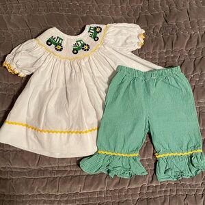 Southern Frills Smocked Green Tractor Set